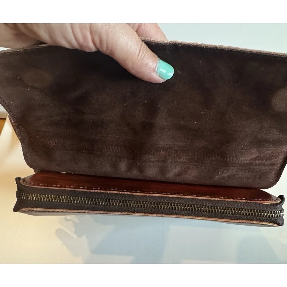 Hand Dyed Rustic Genuine Leather Wristlet Clutch Distressed Artisan Boho Purse